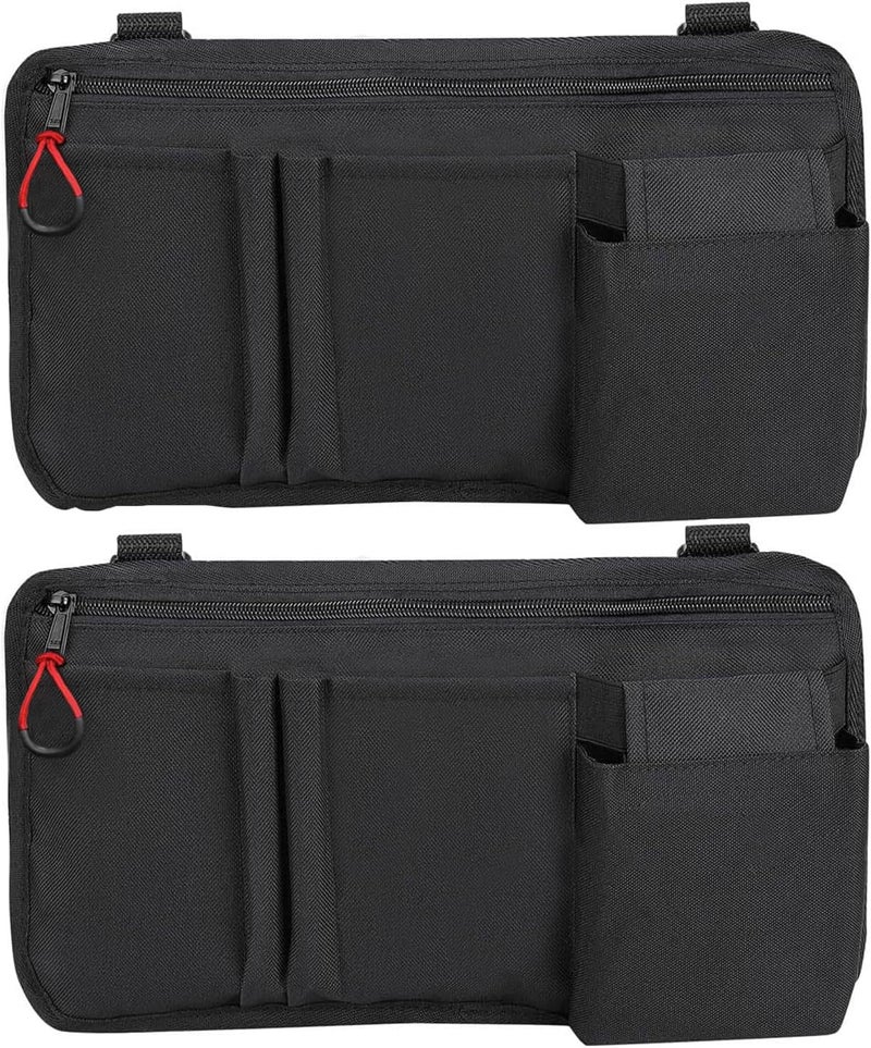 LIGHTMEUP Wheelchair Side Bag with Cup Holder [2 Pack]- Wheelchair Armrest Pouch Accessories for Adults, Storage Bags to Hang on Side Oversized Zipper Pull for Electric Wheelchair Walker Rollator - Image 1